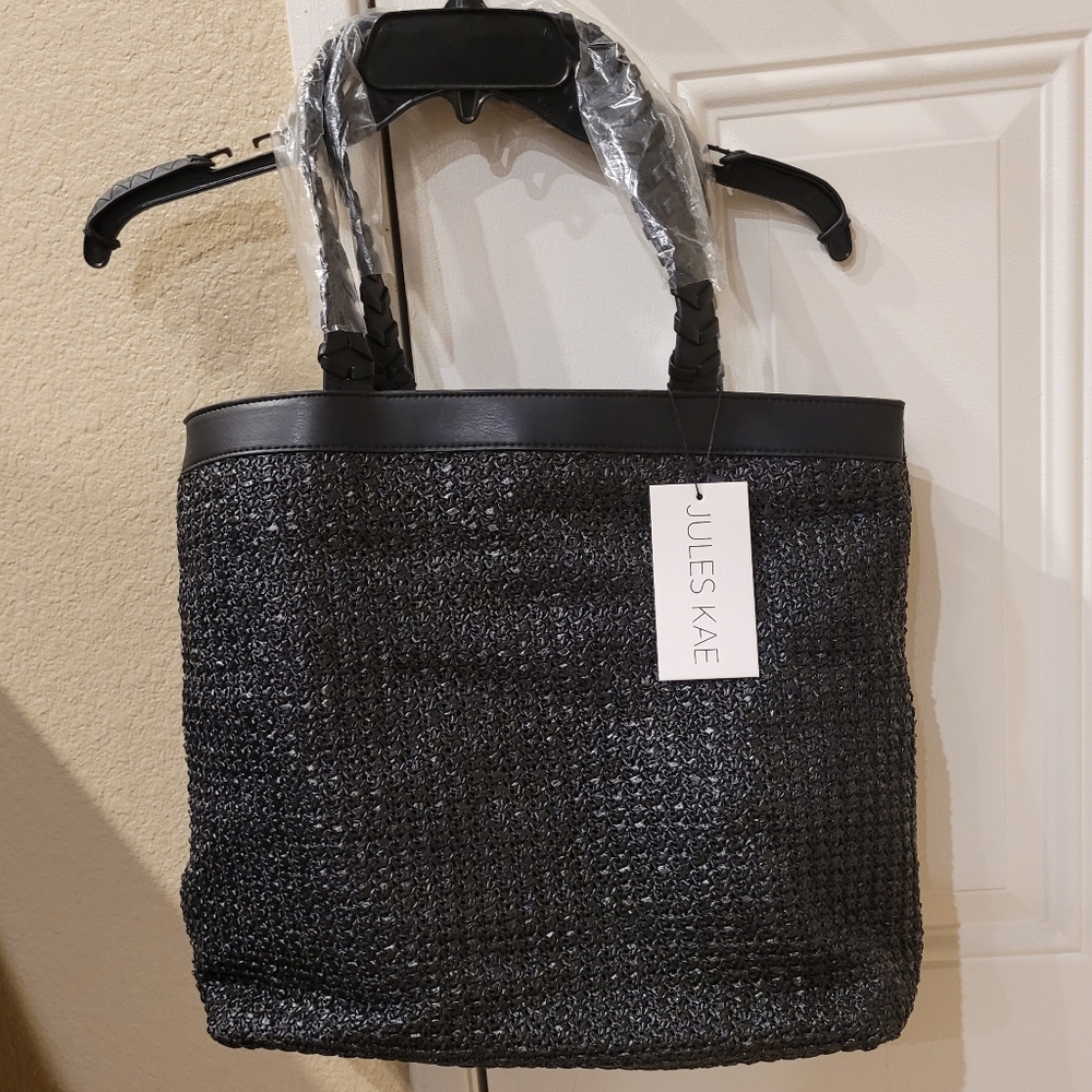 Jules Kae Black Woven Charlotte Vegan Tote Purse